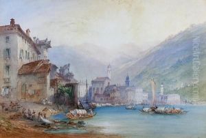View Of The Town And Lake Lugano by William Callow