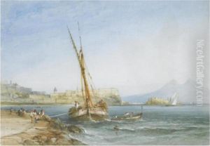 Boats In The Harbour, Naples by William Callow