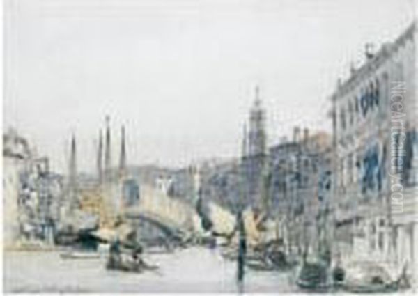 The Grand Canal, Venice, Looking Towards The Rialto Bridge - view 1