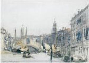 The Grand Canal, Venice, Looking Towards The Rialto Bridge by William Callow
