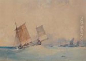 Sailing Boats In A Stiff Breeze by William Callow