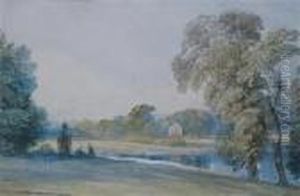 Figures By A Lake With A Cottage Beyond by William Callow