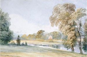 Figures By A Lake, A Cottage Beyond