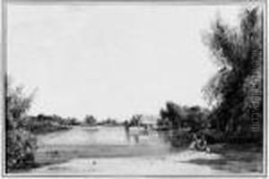 Pecheurs Pres D'un Etang. by William Callow