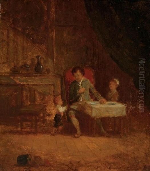 Un Pere Avec Ses Deux Enfants Dans Un Interieur - view 1
