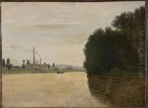 Vue D'un Fleuve Borde D'une Manufacture by Adolphe Felix Cals