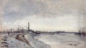 Bord De Riviere En Hiver by Adolphe Felix Cals