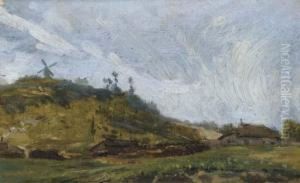 Paysage Au Moulin Sur La Colline by Adolphe Felix Cals