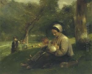Mere Et Ses Enfants Au Saint-simeon: The Loving Mother by Adolphe Felix Cals