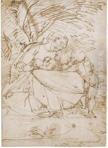 The Madonna And Child With The Infant St. John by Luca Cambiaso