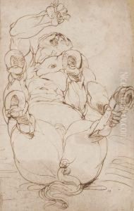 A Centaur On His Back With Number '58' by Luca Cambiaso