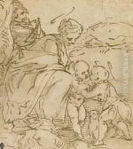 The Holy Family With The Infant Baptist by Luca Cambiaso