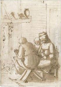 The Holy Family Seated Before A Hearth