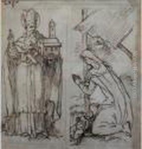 A Bishop Saint Holding A Model Of A Cathedral And The Virgin Adoring The Christ Child