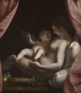 Venus And Cupid by Luca Cambiaso