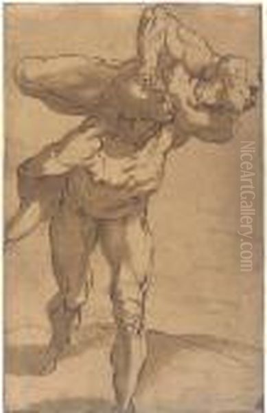 A Man Carrying Another On His Shoulders - view 1