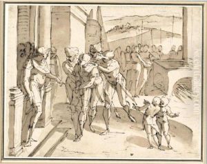 Darius Brought Before Alexander by Luca Cambiaso