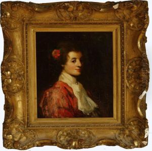Young Woman With A Red Flower In Her Hair by David Young Cameron