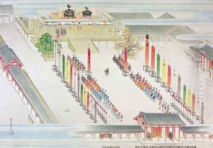 Ceremonial scene at the accession of Emperor Hirohito 1901-89 by Shokoku Ikai
