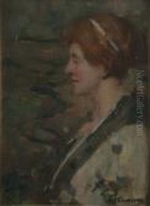 Portrait Of A Red-haired Beauty Signed 24.5 X 17.5in by David Young Cameron