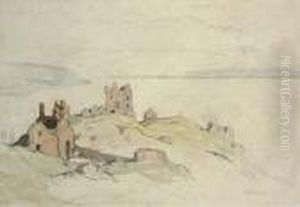 A Ruined Castle Beside A Loch by David Young Cameron