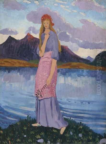 Girl standing by a lake - view 1