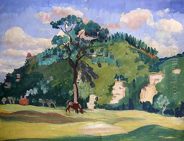 Landscape with a grazing horse - view 1