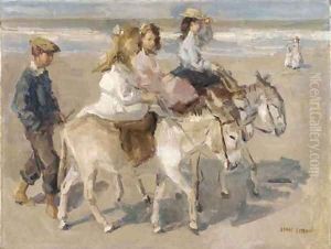 Ezeltje rijden a donkey-ride on the beach by Isaac Lazarus Israels