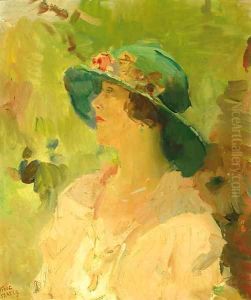 Dame met groene hoed a lady with a green hat by Isaac Lazarus Israels