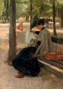Reading in the Bois de Boulogne, Paris by Isaac Lazarus Israels