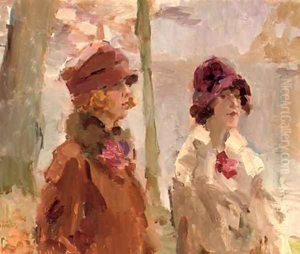 Meisjes in het Haagsche Bosch elegant ladies strolling in the park - view 1