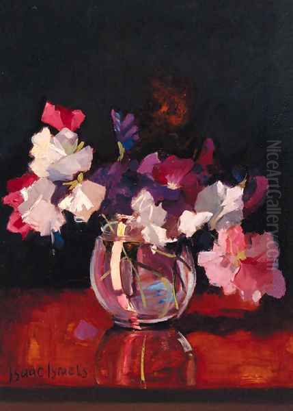 Sweet-peas in a rotund glass Vase - view 1