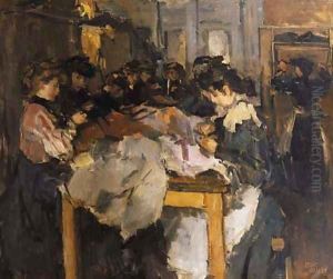 Atelier costume naaisters by Isaac Lazarus Israels