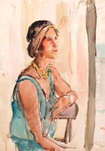 A lady wearing a blue summer dress (recto and verso) by Isaac Lazarus Israels