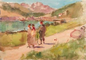 Going for a walk by a mountain lake near Bern, Switzerland by Isaac Lazarus Israels
