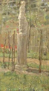 A classical statue in a park by Isaac Lazarus Israels