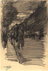 A horse-drawn carriage in a park by Isaac Lazarus Israels