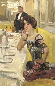 A table au Restaurant Le Perroquet, Paris by Isaac Lazarus Israels