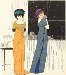 Two empire line evening dresses by Paul Iribe