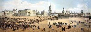 The Nikolaievsky Palace and St Basils Cathedral viewed from the Kremlin by Dmitri Indieitzeff