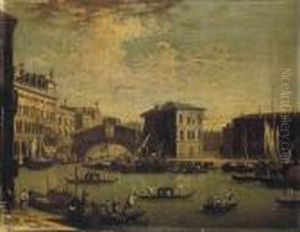 The Grand Canal, Venice, With The Rialto Bridge And Palazzocamerlenghi, From The North by (Giovanni Antonio Canal) Canaletto