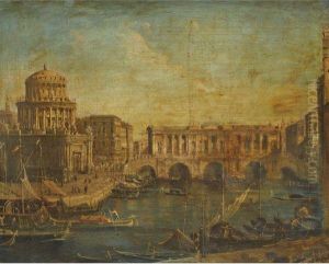 Venice, A Capriccio View Of The Rialto Bridge by (Giovanni Antonio Canal) Canaletto