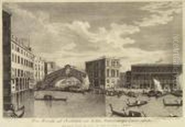 Pons Rivoalti Ad Occidentem, Cum Aedibus Publicis Utrique Lateri Adjectis - view 1