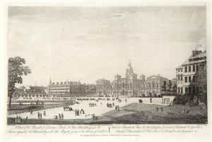 A View Of The Parade At St.
James's Park, The New Buildings For The Horseguards, The Admiralty With
His Majesty Going To The House Of Lords Etc by (Giovanni Antonio Canal) Canaletto