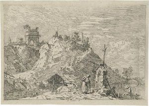 Paesaggio Con Un Pellegrino In Preghiera. by (Giovanni Antonio Canal) Canaletto