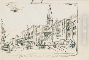 The Sheet Shows The West Side Of The Riva Degli Schiavoni by (Giovanni Antonio Canal) Canaletto