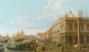 A View Of The Riva Degli
Schiavoni With The Santa Maria Della Salute Beyond And Figures In The
Foreground by (Giovanni Antonio Canal) Canaletto