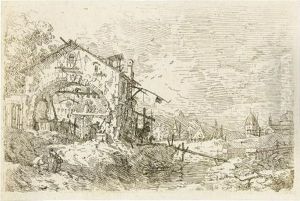 Paesaggio Con Donna Al Pozzo . by (Giovanni Antonio Canal) Canaletto