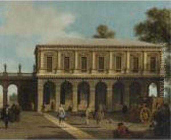 A Capriccio Of The Prisons Of San Marco Set In A Piazza With Acoach And Townsfolk - view 1