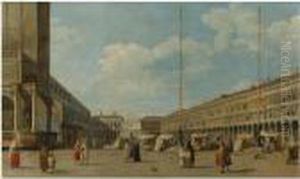 Venice, A View Of Piazza San Marco, Looking West From South Of The Central Line by (Giovanni Antonio Canal) Canaletto